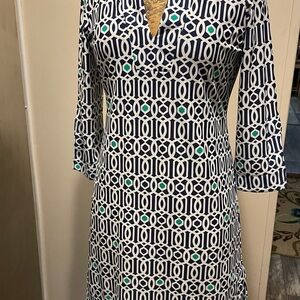 Jude Connally Navy and Green Long Sleeve Dress